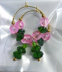 NIBRAS Pink Crystal Glass Beads Hoop Earrings - B09JMYF8FS, 7 gm, 7cm x 4.5cm x 1cm
